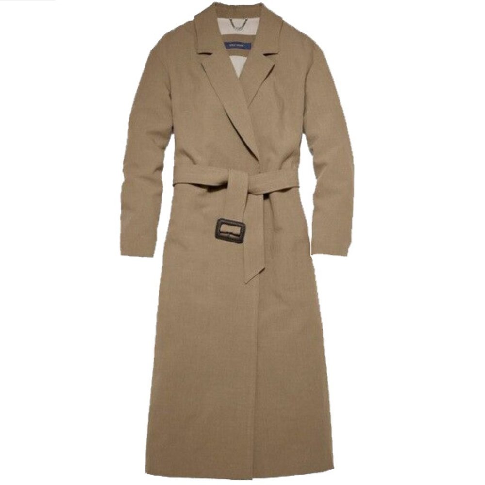 NEW! $648 Cole Haan Wrap Style Maxi Coat! Dark Tan Linen & Cotton Belted T10148